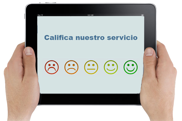 App de encuesta de satisfacción en iPad con caritas de calificación