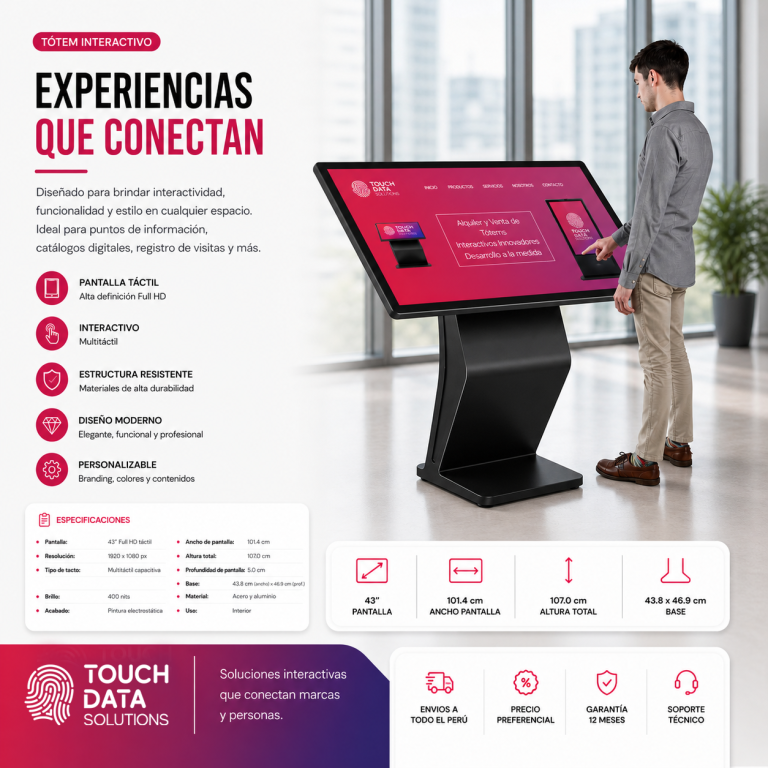 Tótem interactivo horizontal de 43 pulgadas con especificaciones